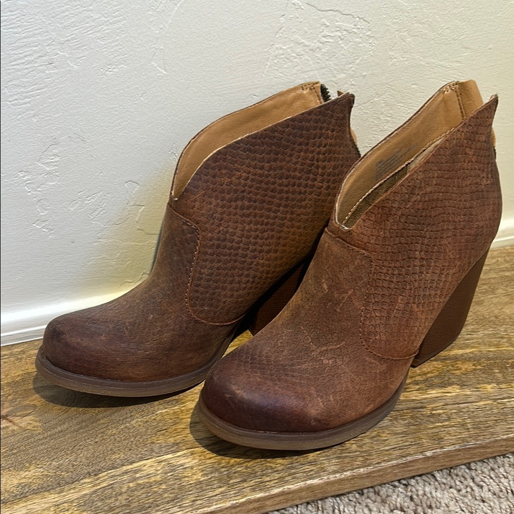 Kork-Ease Brown Ankle Boots with Perforated Leather